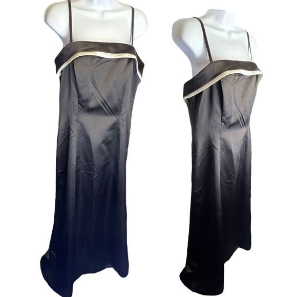 NWT DaVinci Size 14 Blk White Tuxedo Formal Spaghetti Prom Bridesmaid Dress Gown - Picture 1 of 8